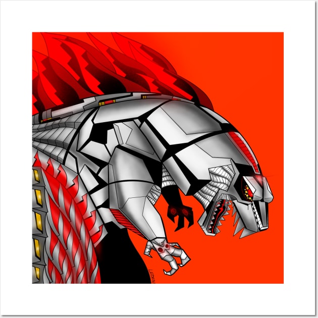 the mechagodzilla in flames Wall Art by jorge_lebeau